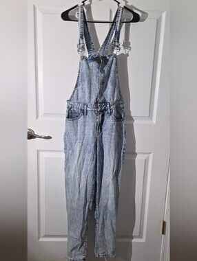 SO Light Acid-Wash Denim Overalls in Faded Blue
